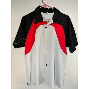 Positano Shirt Men's Large Black White Classic Raglan Sleeve Collared Button Up